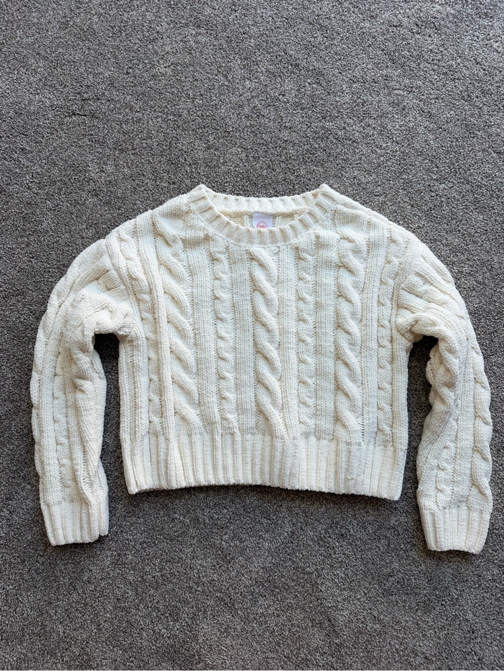 Girls Kids Cream Cable Knit Crewneck Sweater Size M (7-8)